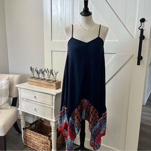 Windsor Hanky Hem Cami Slip Dress Size S Adjustable Straps Sheer Navy Festival